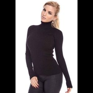 BCBGMaxAzria Brown knit fitted turtleneck sweater